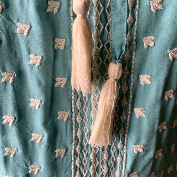 Sundance, seafoam color with embroidery accents. Sleeveless/Halter style top. - Picture 6 of 8